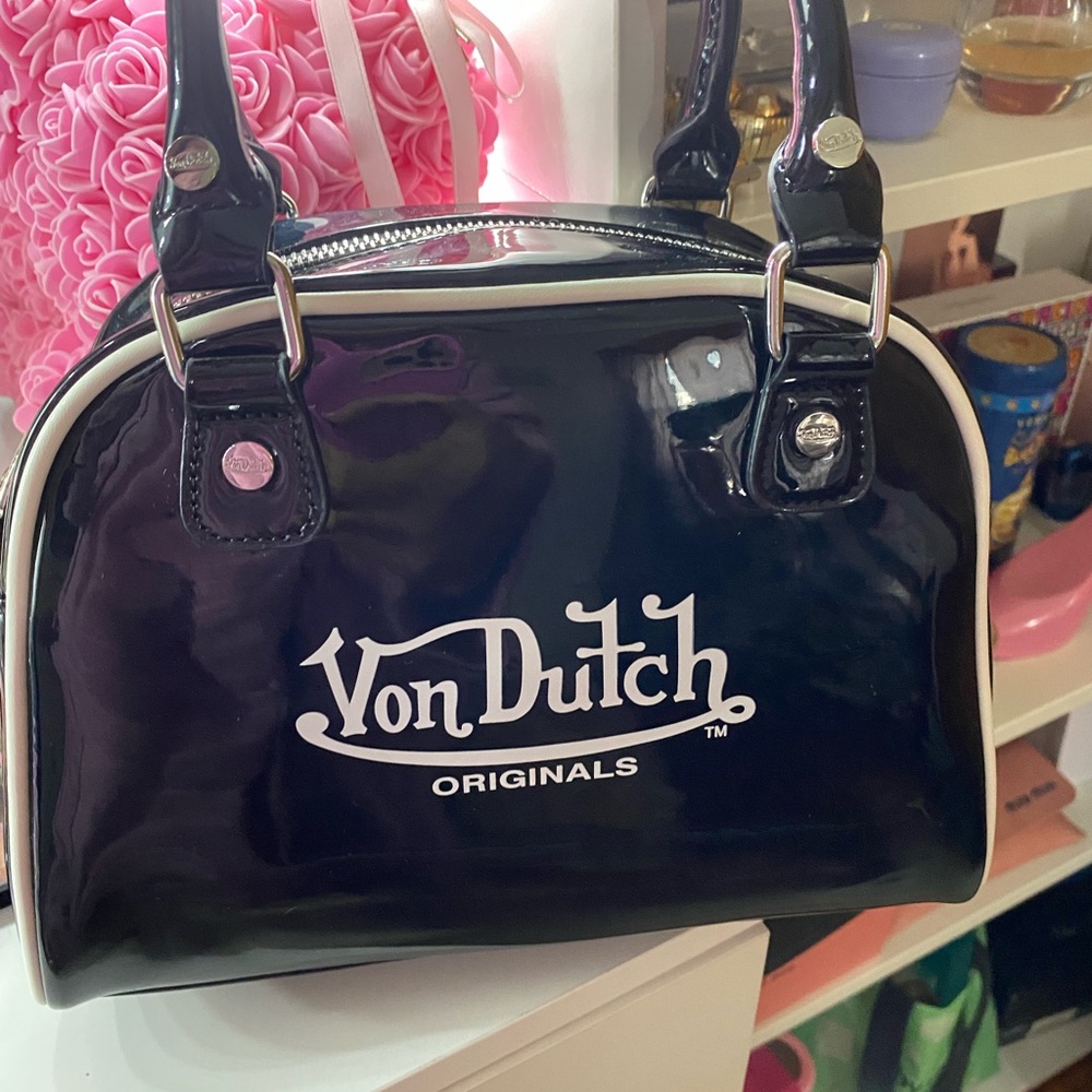 Von Dutch Black Satchel with Silver Accents